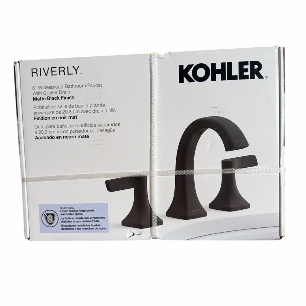 Kohler Riverly Matte Black Bathroom Faucet Widespread 2 - Handle New